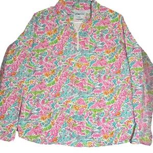 Ibkul L Pink Turquoise Pickleball Golf Panther Print Sun Fabric Athletic Shirt